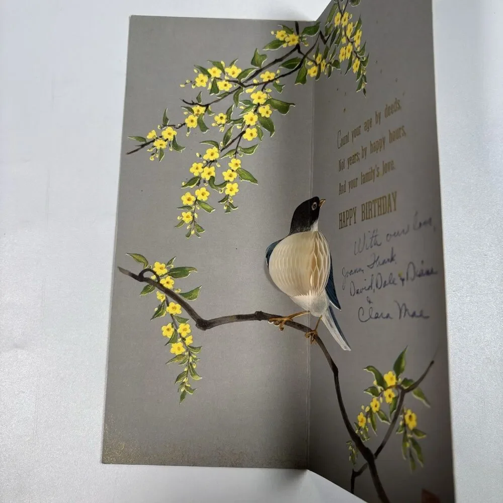 Vintage Hallmark Honeycomb Bird Birthday Card For Grandmother Pop-Up Haiku 3D